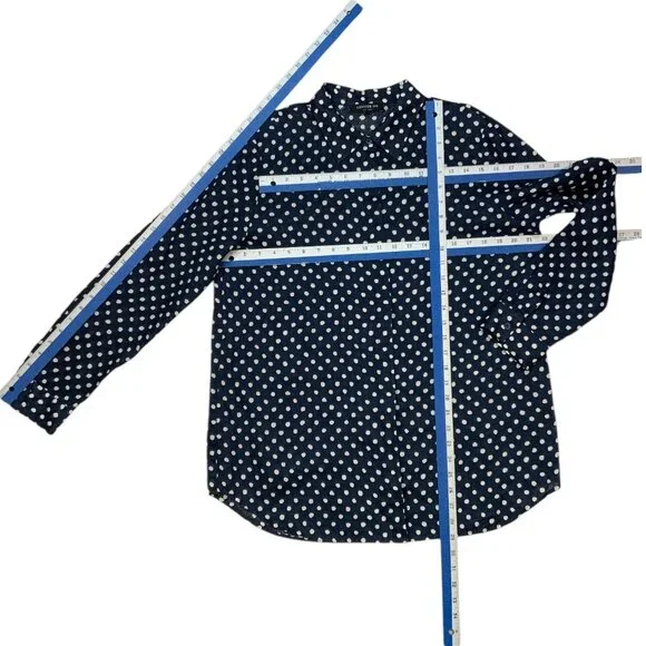 Lafayette 148 Linen Button Front Shirt L Blue Polka Dot - Picture 6 of 16